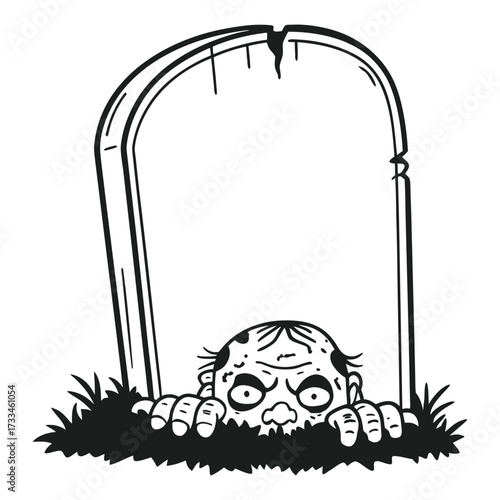 Zombie Face Peeking From a Tombstone