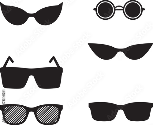 Eyewear: A collection of sunglasses silhouetted in a range of styles, demonstrating versatility and style in accessorizing for a fun day. 
