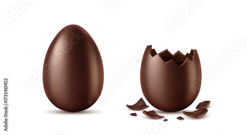 Chocolate Easter Egg Whole and Broken Vector Illustration