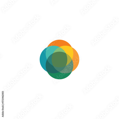 Venn diagram template four circle colorful style for presentation, start up project, business strategy, theory basic operation, infographic chart, logic analysis.