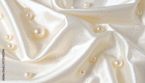 白いサテン生地にパールが散らばっている背景