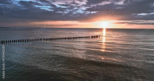Stunning Baltic Sea and the sunset in summer in Poland.
