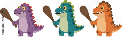 Cartoon Dinosaurs Holding Primitive Weapons