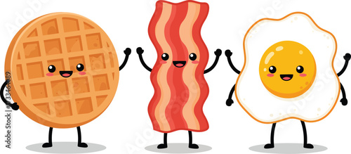 Cute Waffle Bacon and Fried Egg Friends