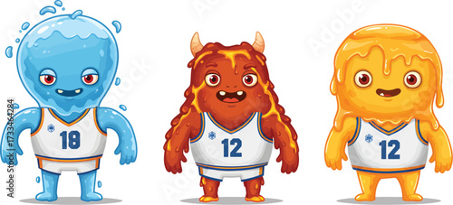 Cute Elemental Monsters Wearing Basketball Jerseys