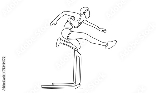 Continue line of man running and jumping workout vector illustration