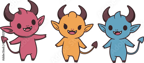 Three Cute Chibi Demons in Different Colors