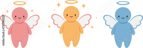 Three Cute Baby Angels Cartoon Style