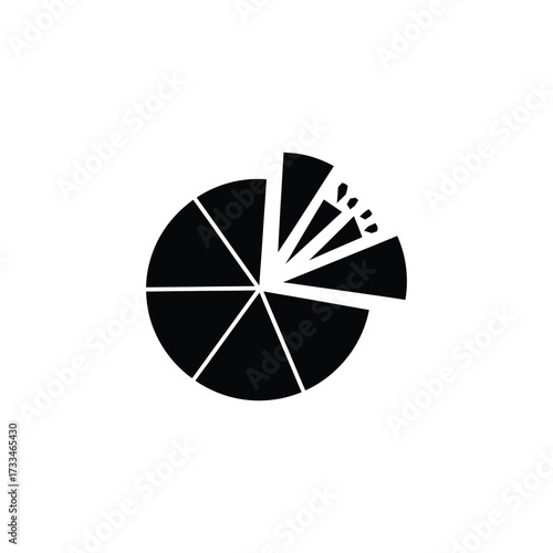 An exploding pie chart, symbolizing market share loss, data fragmentation, or business disruption in a vector graphic