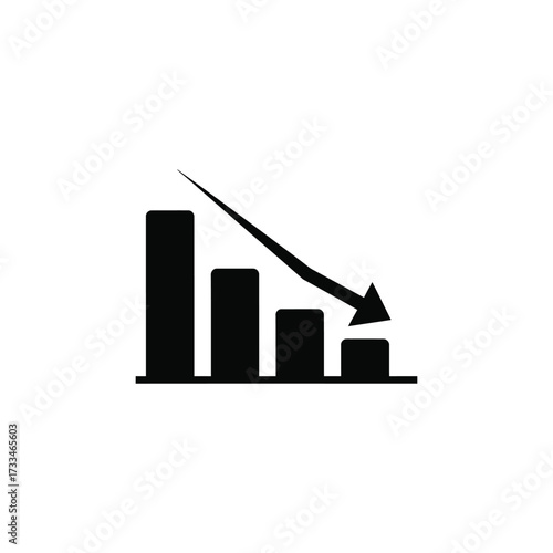 A declining bar graph illustrates a downward trend, representing loss, failure, and economic downturn in business and finance