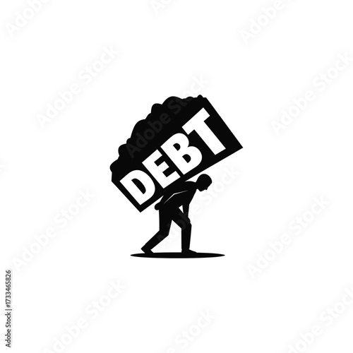 Silhouette of a man carrying a heavy debt on his back, symbolizing financial burden and economic hardship