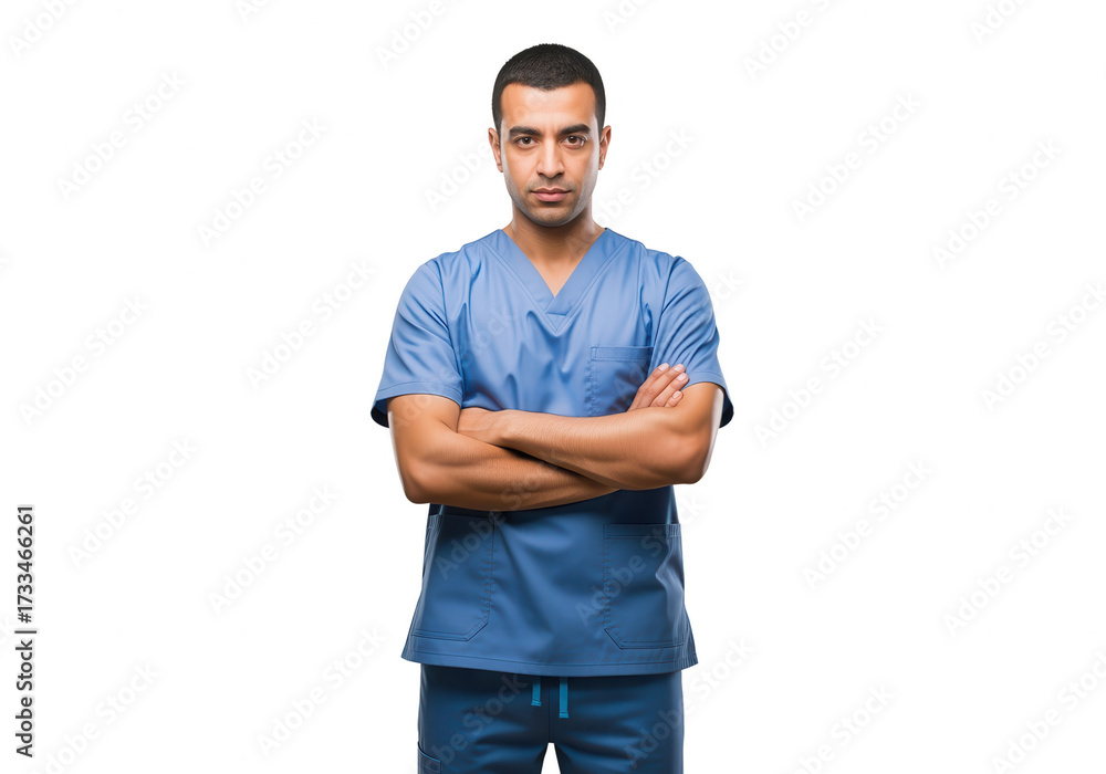 Fototapeta premium Serious Doctor or Nurse with Arms Crossed on White