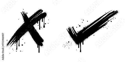 Check sign. Spray painted graffiti check mark in black over white. isolated on white background