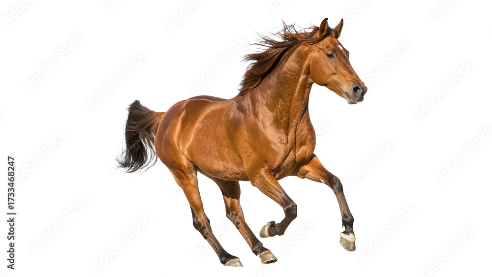 Obraz premium Elegant brown horse galloping in a lively manner isolated on transparent background