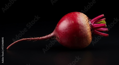 Vibrant red beet isolated on black background for culinary and design use