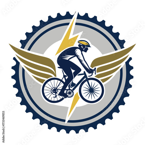 Stylized logo of a cyclist with wings and a lightning bolt.