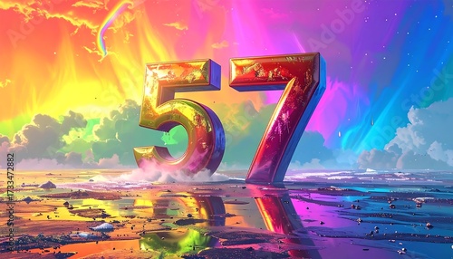 Colorful 3D numbers on a vibrant landscape