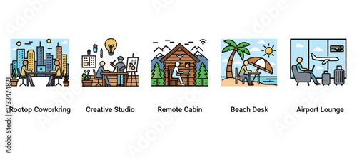 Remote Work and Digital Nomad Vector Set