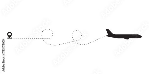 Airplane Flight Path with Looping Dotted Line Travel, Journey, and Destination Vector Concept
