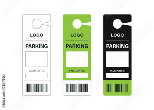 Parking Permit Car Mirror Hanger Template, customizable vehicle pass for reserved parking, events, offices, hotels, apartments, and businesses. Printable, editable, professional design.