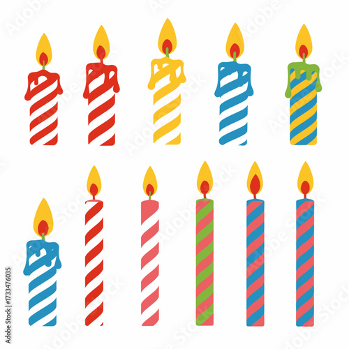 Colorful Birthday Candles with Stripes and Flames.