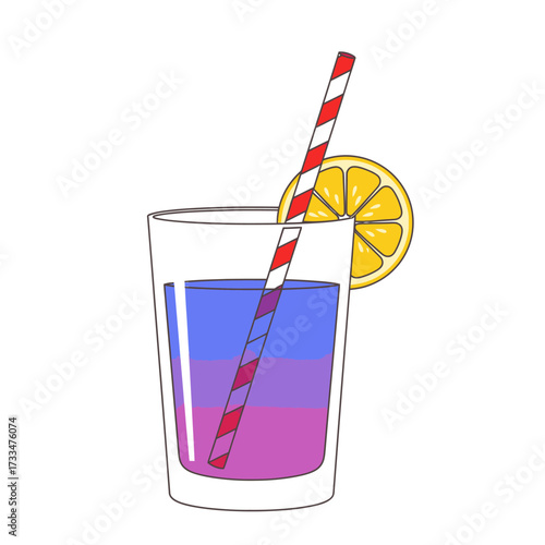Colorful Cocktail with Straw and Lemon Slice Illustration.
