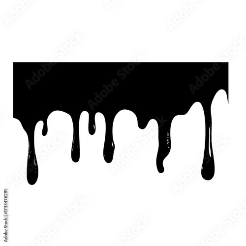 Black dripping liquid silhouette with thick flowing drops isolated on transparent background