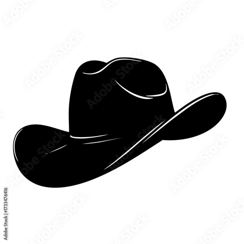 Black silhouette of a cowboy hat in angled perspective isolated on transparent background