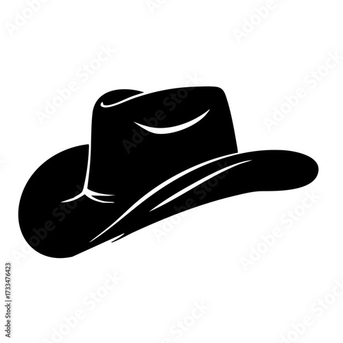 Black silhouette of a cowboy hat in angled perspective isolated on transparent background