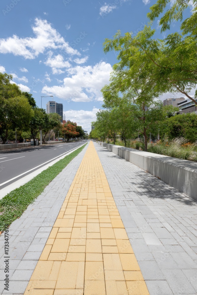 Fototapeta premium Modern Urban Forest Trail with Accessible Pathway and Bike Lane Premium Smart City Infrastructure for Millennials Marketing and Social Media Campaigns