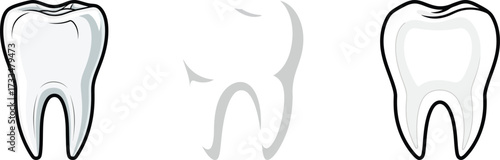 Set of three molar tooth icons for dental care and oral hygiene concepts