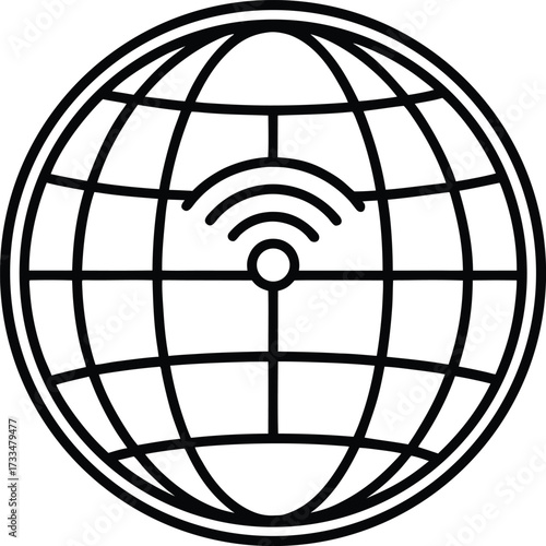 minimal globe with wi fi waves illustration on transparent background