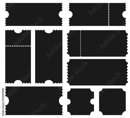 Tickets and coupons, set of empty tickets. frames and borders with ticket stabbing. Vector illustration. 