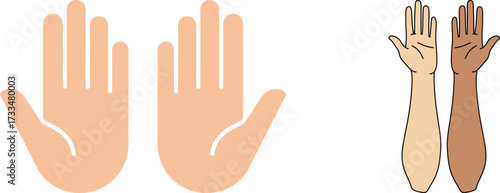 Two light skin toned hands and two multi-ethnic skin toned arms side by side