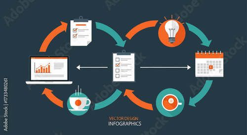 Business Workflow Process Infographic with Icons