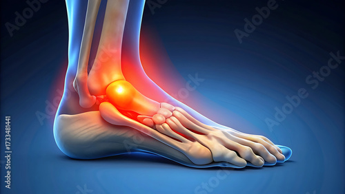 3d illustration of painful ankle with highlighted symptoms