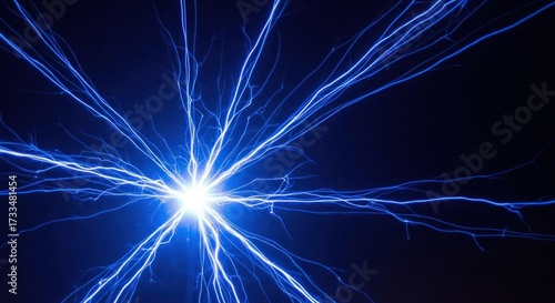 Bright white flash sends blue energy tendrils outward against dark space