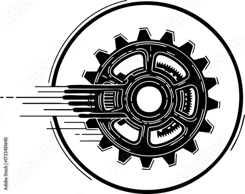 Dynamic industrial gear mechanism symbolizing progress, innovation, and powerful mechanical engineering in a sleek, modern design.