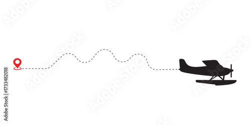 Seaplane Flight Path with Dotted Route Line Vector Travel and Tourism Concept
