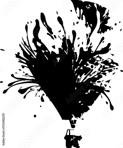 Dynamic black ink splash bursts outward with energetic strokes, perfect for modern design and artistic expression, conveying powerful movement and abstract creativity.