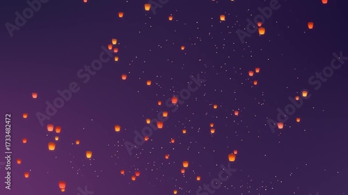 Sky Lantern Festival Animation from Afar, Loop Background