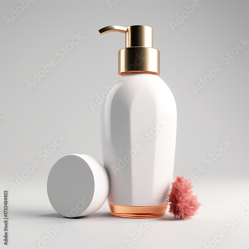 A 3d Render of Cosmetic Spray Bottle with white color without Label in studio lighting, Close up Professional Product display Photography