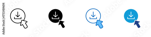 Click Download Multiple Style Icon Design Vector - Download button with cursor pointer, symbolizing file access or digital download