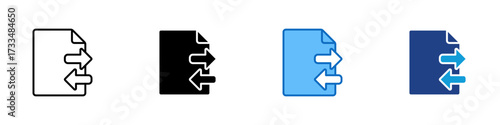 File Transfer Multiple Style Icon Design Vector - Document with arrows indicating file transfer, sharing, or synchronization