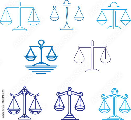 Collection Of Stylized Balance Scale Icons Representing Justice Law And Equality In Various Artistic Styles, Libra Zodiac