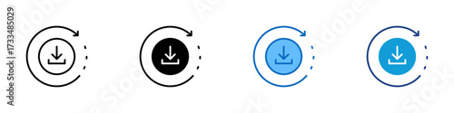 Circular Download Multiple Style Icon Design Vector - Circular arrow with download sign, representing update, sync, or data download
