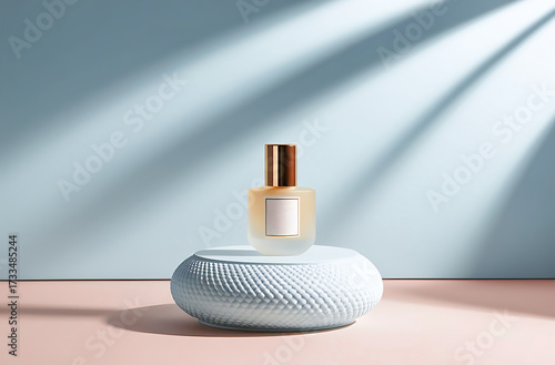 Minimalist And Elegant Product Photography, Background Soft Blue Pastel with Studio Lighting, Perfect for Perfume, Cosmetics And High-End Product Display, No Brand Label for Mockup