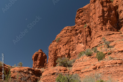 Majestic Red Rock Cliffs under Clear Blue Sky in Sedona, Arizona