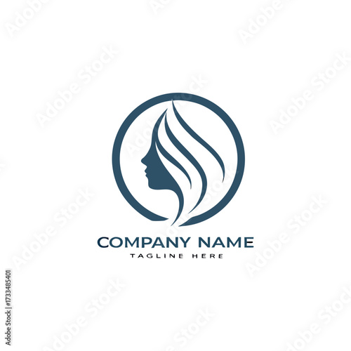 Elegant woman silhouette with flowing hair and black, green leaves featuring natural beauty, wellness, spa, organic products, and eco-friendly brand logo design vector