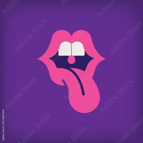 Modern, lips and tongue protruding logo. Beauty, aesthetics and artistic logo template.